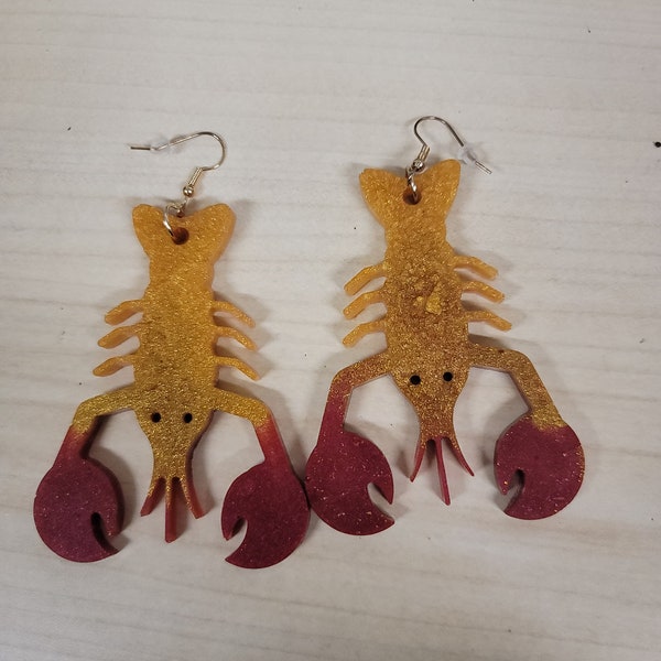 Gold and Red Crawfish earrings | Handcraft Jewelry | Crawfish shape