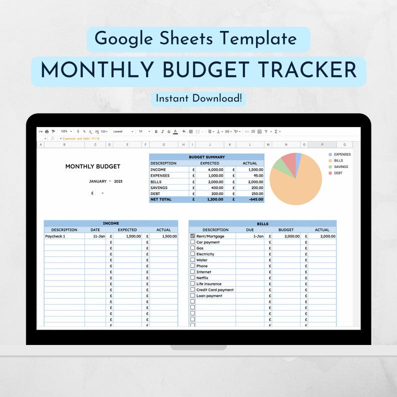 Simple Monthly Budget and Expense Tracker - Google Sheet Template ...