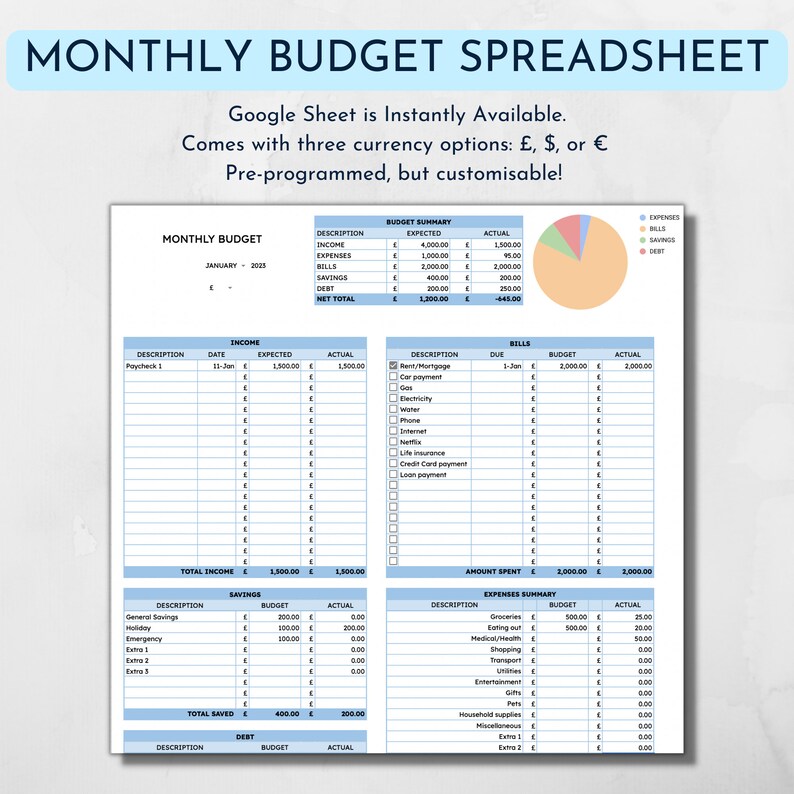 Simple Monthly Budget and Expense Tracker - Google Sheet Template ...