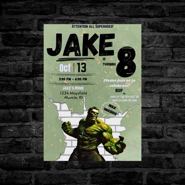 Invitation anniversaire Hulk modifiable | Incroyable Hulk | Anniversaire | Toute occasion modifiable avec Canva | Téléchargement instantané