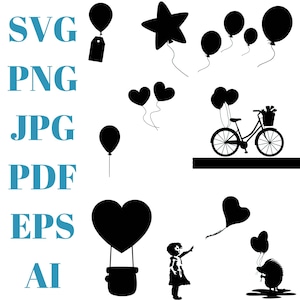 Balloons svg bundle, Balloon Cut File, Balloons Clipart, Balloon Silhouette, Birthday Party Celebration PNG, Ballon svg Digital,svg,png,ai