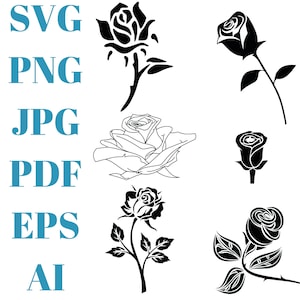 ROSE SVG Bundle, Rose Flower svg, valentine rose, Roses Vector Svg, rose silhouette, cricut svg, Rose png bundle, ai, jpg, pdf