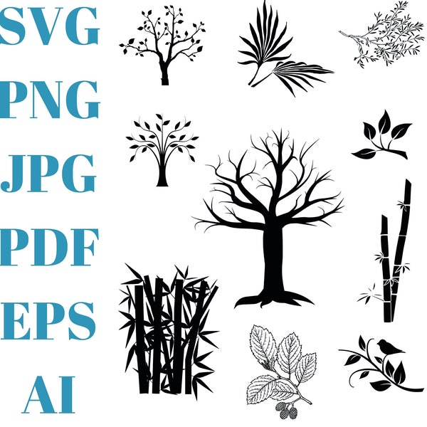 Tree branches SVG bundle, Branch silhouettes clipart,  Floral Swag SVG,  bare branch silhouette, Branch Leaves svg, png, ai, eps, jpg