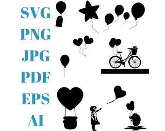 Balloons svg bundle, Balloon Cut File, Balloons Clipart, Balloon Silhouette, Birthday Party Celebration PNG, Ballon svg Digital,svg,png,ai