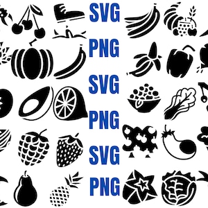 Fruits and Vegetables SVG Bundle 50+ Items | Fruits And Vegetables SVG Bundle | Clip Art | PNG | Silhouette