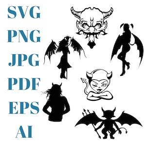 Demon SVG Bundle | Devil Svg Bundle | Cut File For Cricut | Silhouette  | Clipart | Vector | Succubus | Pdf | Png | Ai | Eps | Jpeg