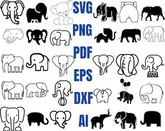 Pacchetto SVG elefante / Pacchetto SVG elefanti carini / Vita selvaggia in formato SVG / Download istantaneo in formato SVG PNG ai dxf eps pdf elefante in formato SVG