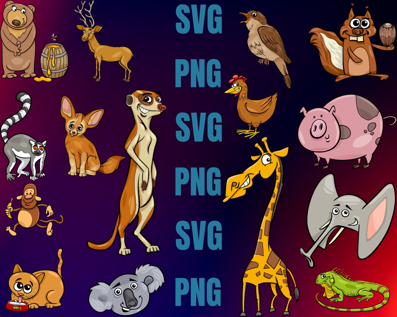 100 Colored Cute Animals SVG Bundle Safari Animals SVG - Etsy