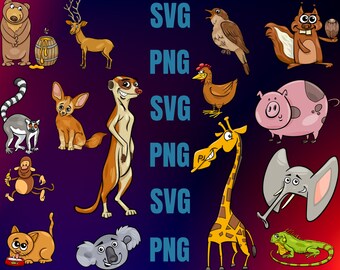 100+ gekleurde schattige dieren SVG-bundel | Safari dieren SVG | Jungle dieren SVG | Schattige dieren Svg, dierentuin illustraties | Voor Stickers Cut-bestanden