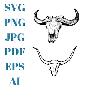 Buffalo SVG | Buffalo skull svg | Buffalo Horn svg | Bison Silhouette | Texas Clipart | PDF | Eps | PNG | Jpg | Ai | Instant Download