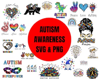 Autismus SVG Bundle 20 SVG & PNG, Autismus Bewusstsein, Au-Some SVG, Autismus Mutter SVG, Puzzle, Autismus Band SVG, Puzzleteil SVG Sublimation