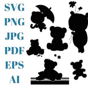 Teddy Bear SVG|  Teddy Bear Silhouette | Teddy Bear Cut File | Teddy Bear Cricut | Pdf | Png | Jpeg | Eps | Ai