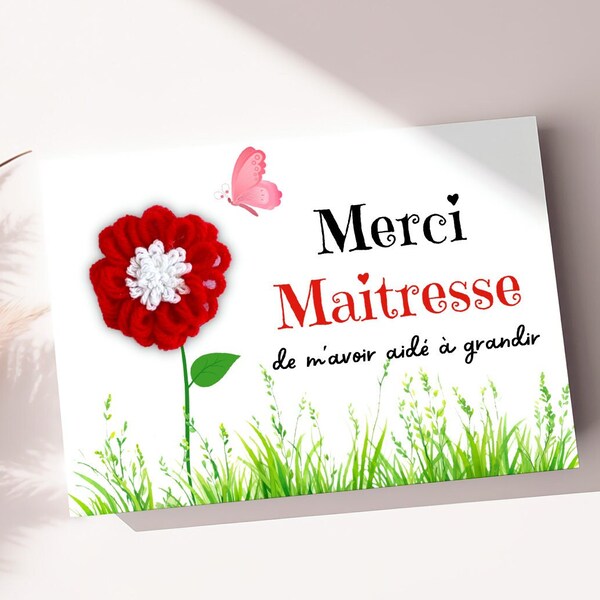 Merci Carte De Veux French Thank You Card Teacher Handmade Flower Punch Needle Gift Card Her