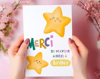 Carte De Remerciement Nounou, Maîtresse « Merci De M'avoir Aidé(e) À Briller CARTE IMPRIMABLE