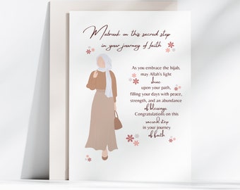 Nouvelle carte de voeux hijabi Mabrouk Hijab carte imprimable avec de beaux mots carte fille musulmane téléchargement numérique 5 x 7 pouces.