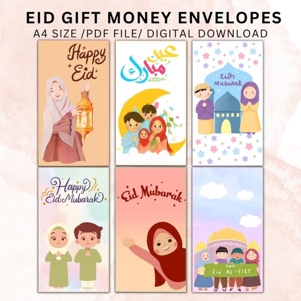 Eid Mubarak Money Envelope Gift For Kids Printable 6 Money Envelope 6 Different Designs Digital Download Pdf File