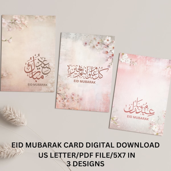 Eid Mubarak Greeting Card Printable Gift Cards For Him And Her Perfect For Visiting Or Sending Warm Wishes To Friends And Family 3 Designs