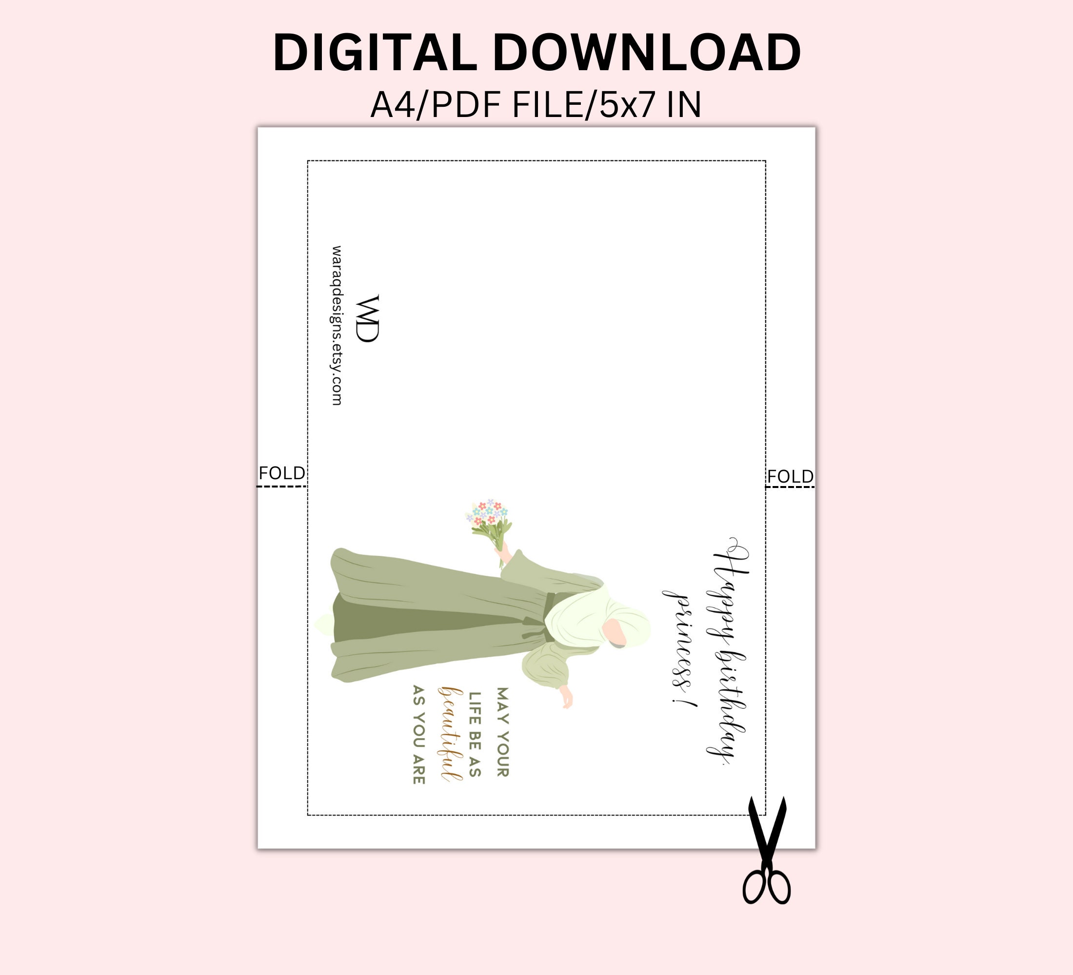 Happy Birthday Greeting Printable Card for Wishes to Muslim Women and ...