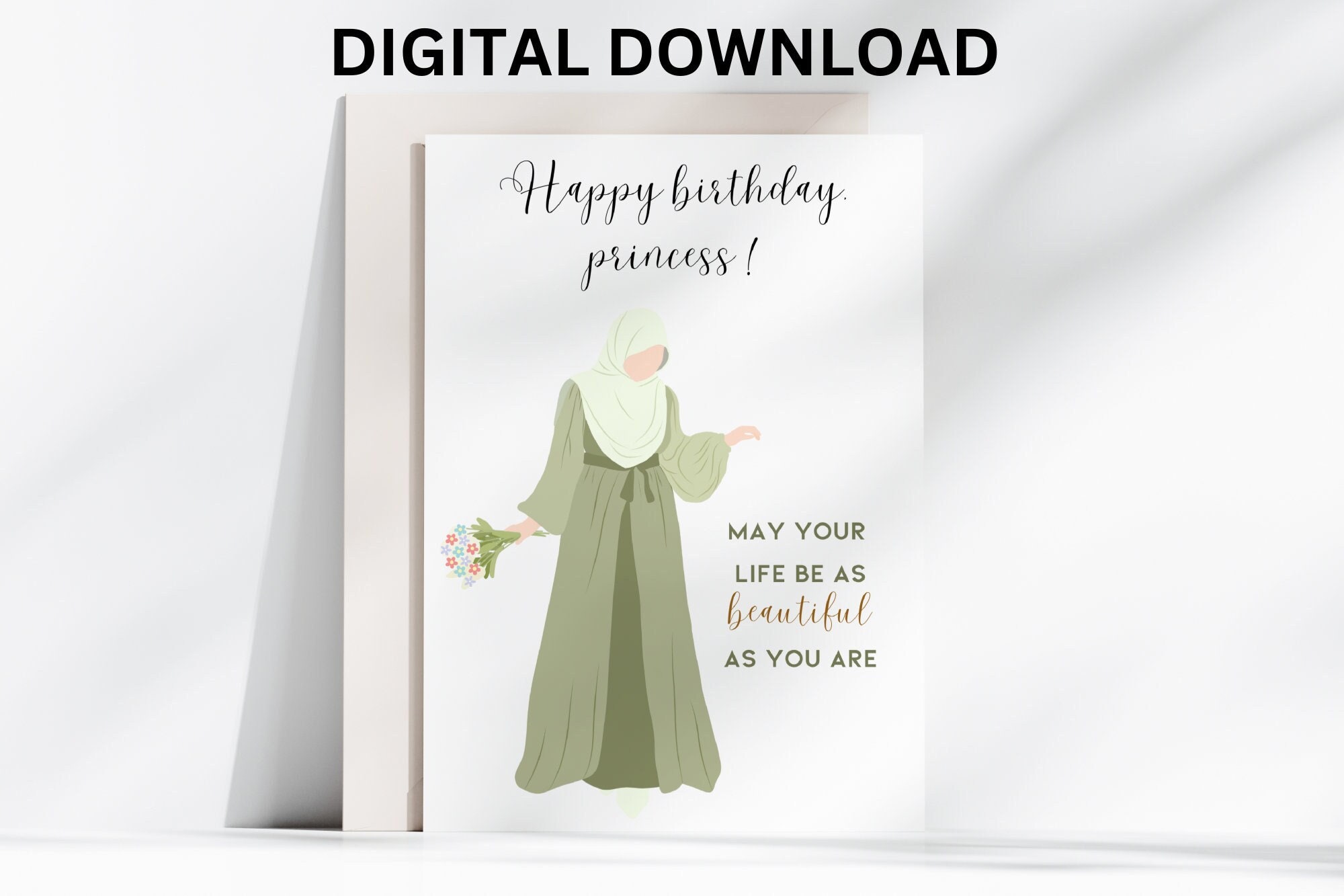 Happy Birthday Greeting Printable Card for Wishes to Muslim Women and ...