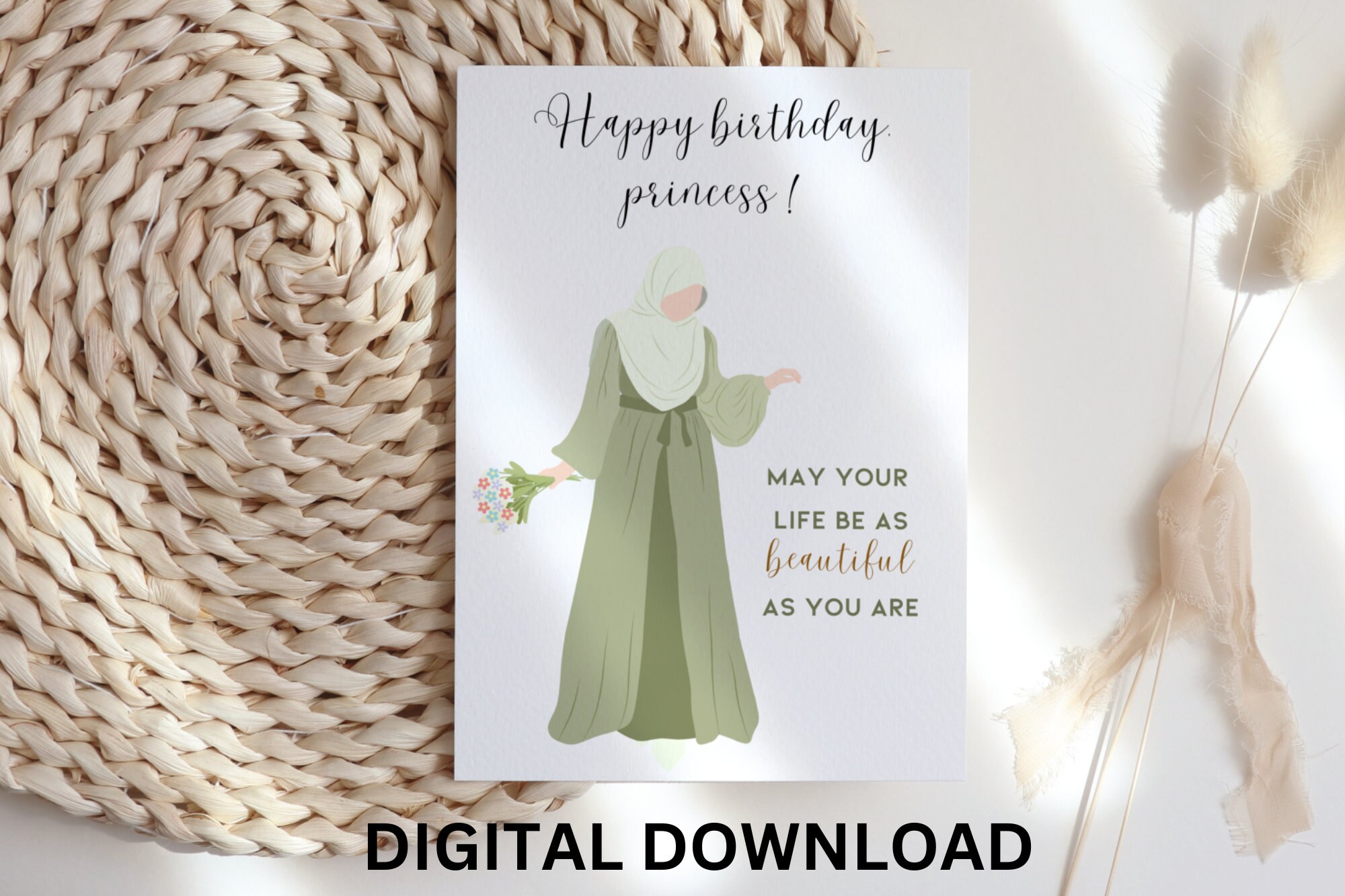 Happy Birthday Greeting Printable Card for Wishes to Muslim Women and ...