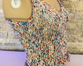 Handmade Knitted Crop Top: Colorful Boho Halter - S-L