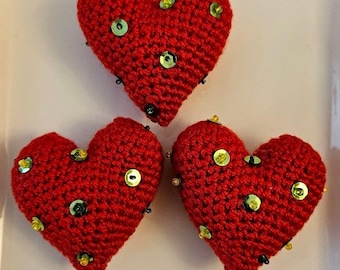 Amigurumi Christmas ornaments, hand-knitted hanging decores, Christmas soul heart knitted glittering ornaments