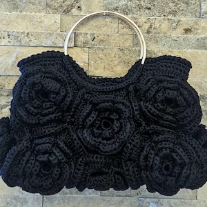 Black Rose Fantasy Crochet Bag,Handmade crochet Black Bag With Flowers, Gift for Her, purse