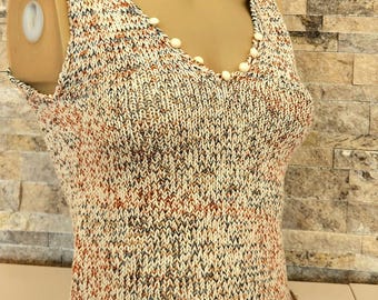 Handmade Knitted Crop Top: Colorful Boho Halter - S Size