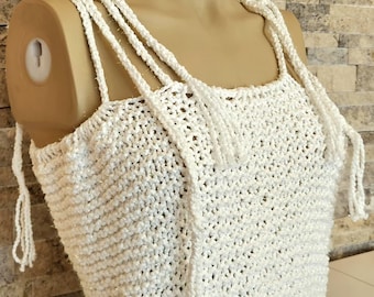 Handmade Knitted shimmer Crop Top – Boho Summer Knitwear – Festival Outfit – Beach wear, – Custom Color Halter Top- Big loop Crop Top
