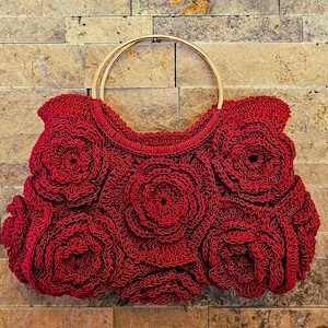 Red Rose Fantasy Crochet Bag,Handmade crochet Red Bag With Flowers, Gift for Her, purse