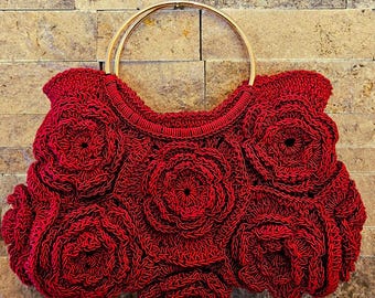 Red Rose Fantasy Crochet Bag,Handmade crochet Red Bag With Flowers, Gift for Her, purse