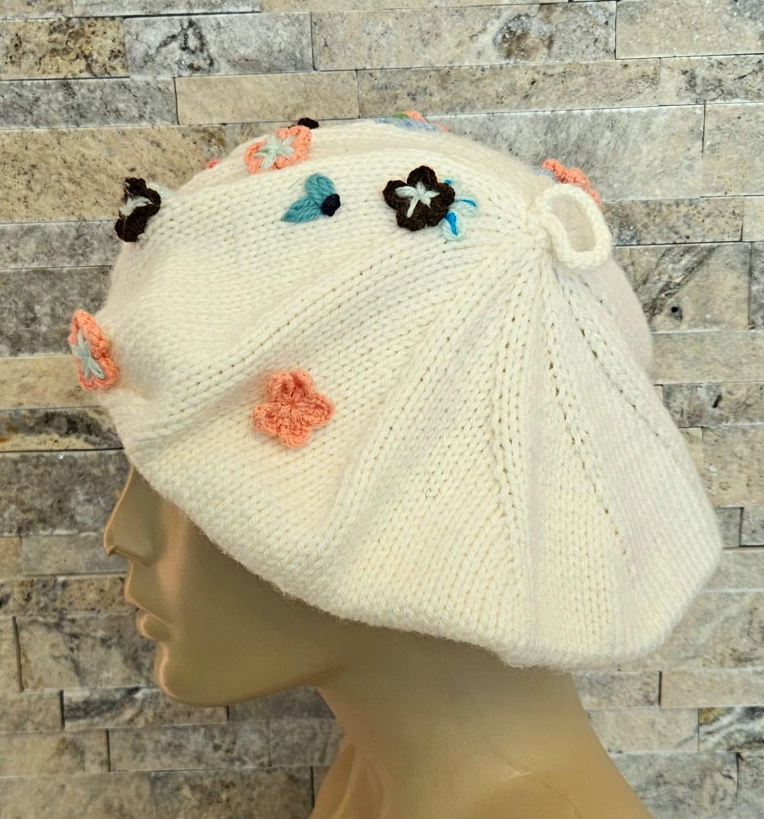 2252 Flower Embroidery Summer Knit Beret Hat French Style Artist Beret Cap yolrdiw Fashion French Beret Knitted Flower Hat Embroidered  main image 3