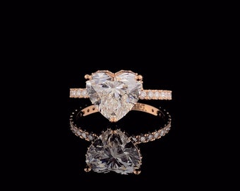 3,04 ct. Heart Cut Solitaire Ring met verborgen Halo, Lab Grown Diamond Engagement Ring, 14k-18K Wit/Geel/Rose Goud - De "Amore"