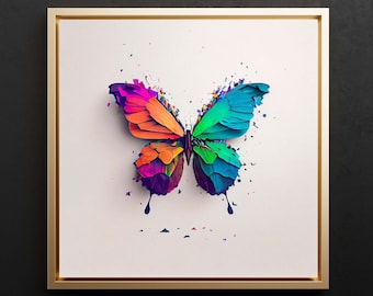 Rainbow Butterfly Made of Petals Digital Painting Instant Download