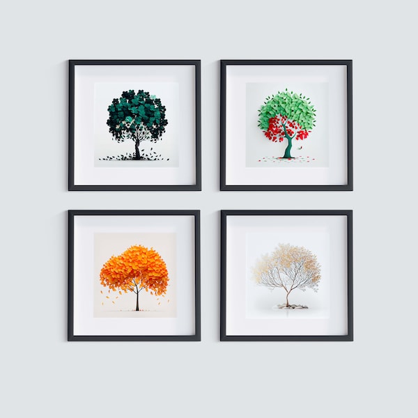 Set von 4 Vier Jahreszeiten Bäume Digitale Gemälde Sofort Download