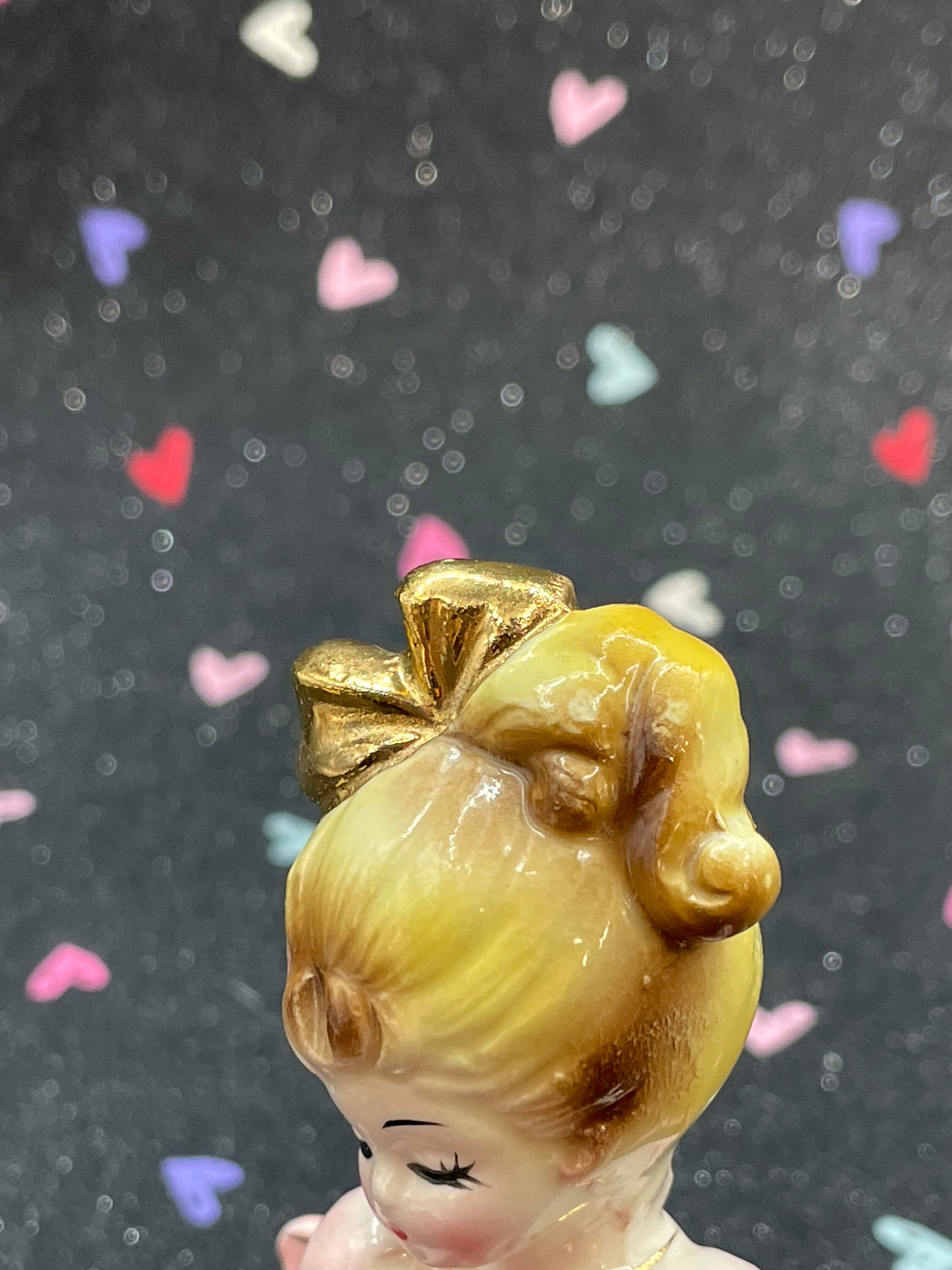 Rare Vintage Josef Original Girl in Pink Dress Red Hearts Etsy