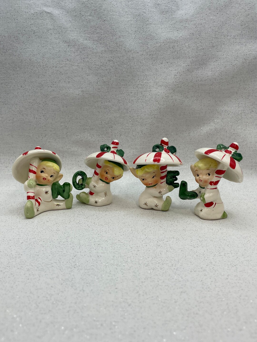 HTF Vintage Napco Candy Cane Umbrella NOEL Pixie Elves Ornament Figurines Etsy