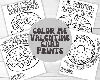 Coloring Valentine's Cards Printable- DIGITAL DOWNLOAD - Non-Editable - Valentine's Day Donuts Gift,Classroom Party,Color Your Own Vday Card