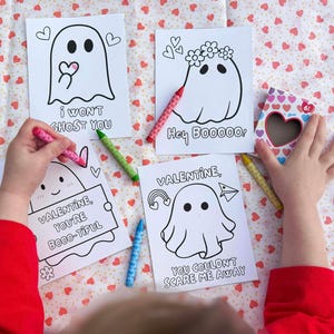 Valentine Coloring Cards, Cute Ghost Printable Valentine's Day Cards