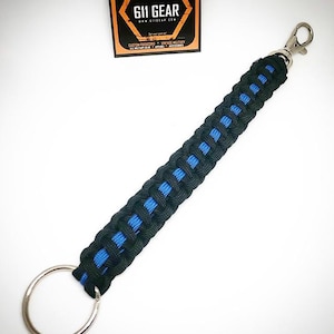 Thin Blue line Keychain - single Braided Black Paracord with a royal blue stripe