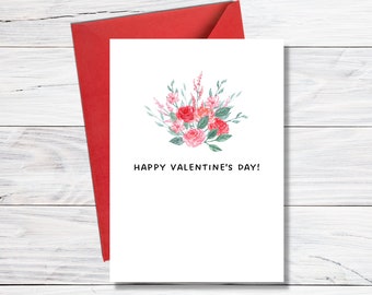 Tarjeta imprimible del día de San Valentín - Descarga instantánea - Tarjeta digital del Día de San Valentín - Plantilla de tarjeta - Flores ¡Feliz Día de San Valentín!