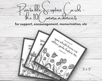 Tarjetas de Escritura Bíblicas imprimibles - los 10 mandamientos - Afirmaciones religiosas - memorización - aliento - aliento de las Escrituras
