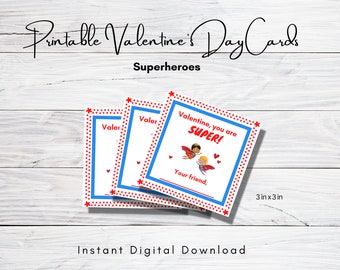 Tarjetas de San Valentín imprimibles para niños - Descarga instantánea - Tarjetas de San Valentín digitales para niños - Etiquetas de San Valentín - Tarjetas de superhéroes