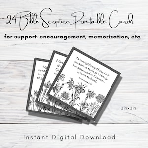 24 cartes de versets encourageants, imprimables, cartes d'écriture, versets de mémoire biblique, mini cartes d'écriture, soins personnels imprimables, téléchargement numérique