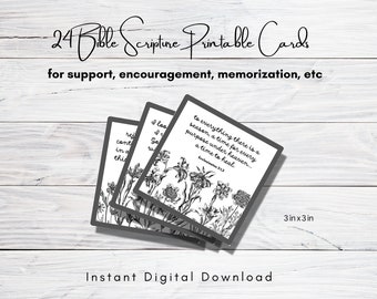 24 tarjetas de versículos alentadores, imprimibles, tarjetas de las Escrituras, versículos de memoria de la Biblia, mini tarjetas de las Escrituras, cuidado personal imprimible, descarga digital