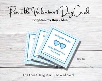 You Brighten My Day Tarjetas de San Valentín - Descarga digital - Tarjeta de San Valentín imprimible - Etiquetas de tarjetas de gafas de sol de San Valentín