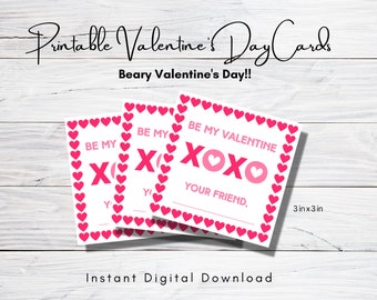 Tarjetas de San Valentín imprimibles para niños - Descarga instantánea - Tarjetas de San Valentín digitales para niños - Etiquetas de San Valentín - Tarjetas XOXO