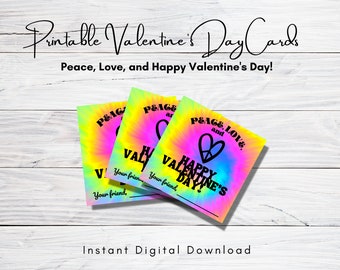 Tarjetas de San Valentín imprimibles - Descarga instantánea - Tarjetas de San Valentín digitales para niños - Etiquetas de San Valentín - San Valentín Tie Dye