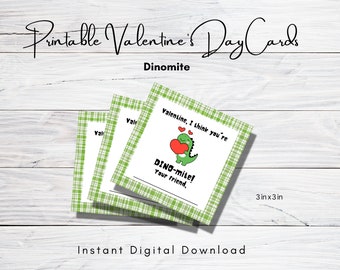 Tarjetas de San Valentín imprimibles para niños - Descarga instantánea - Tarjetas de San Valentín digitales para la escuela - Etiquetas de San Valentín - Etiqueta Dinomite