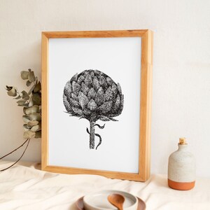 Carte de voeux avec artichaut (Illustration noir et blanc A6 - Dessin à la plume - Encre - Chardon - Fleur - Botanique - Fait main - carte)
